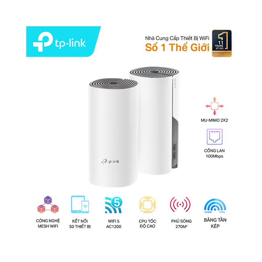 Bộ phát wifi mesh TP-Link Deco E4 (2-Pack) Wireless AC1200Mbps