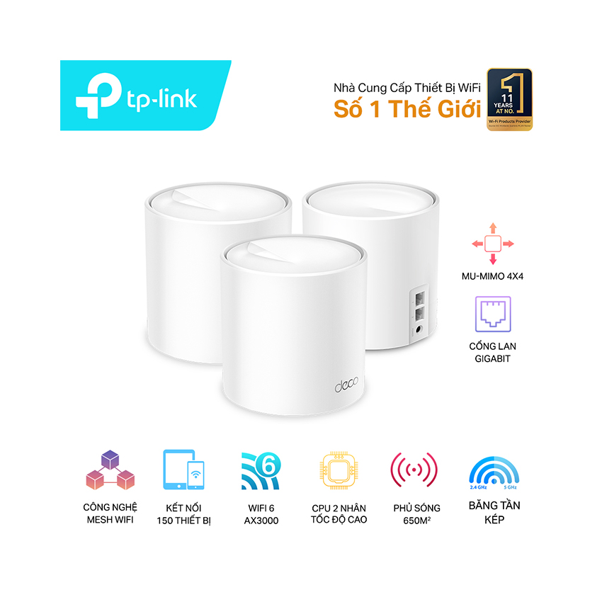 Bộ phát wifi Mesh Tp-Link Deco X60 3 pack WIFI 6 AX3000/AX5400