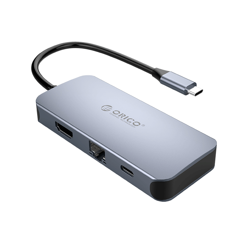 Cáp chuyển đổi 6 trong 1 Orico MC-U602P-GY (từ USB Type C sang HDMI + USB3.0*3 + RJ45 + PD3.0)