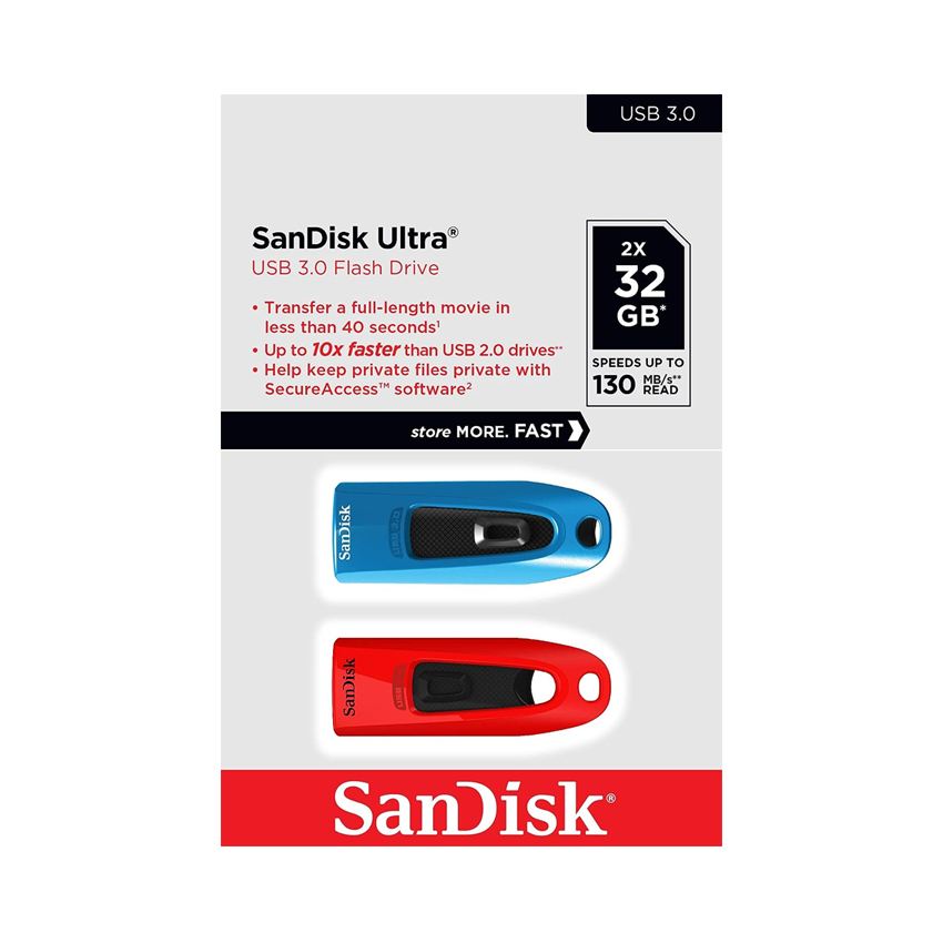 USB SanDisk CZ48 32GB, USB 3.0 Ultra SDCZ48-032G-G462 Màu Xanh Blue Pha Đỏ
