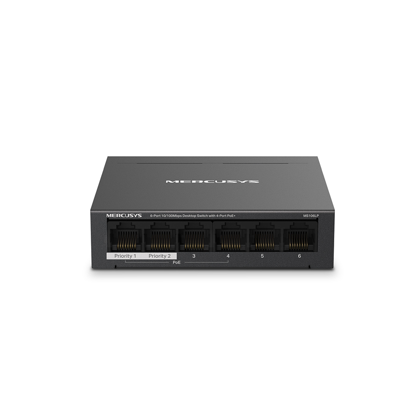 Switch Chia Mạng Mercusys MS106LP (6 cổng 10/100Mbps với 4 cổng PoE+, vỏ kim loại)