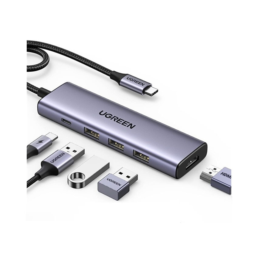 Bộ chuyển đổi Type C 5 trong 1 Ugreen 15596 (Từ Type C ra HDMI 4K@30Hz, USB-A x3, Sạc PD 100W)