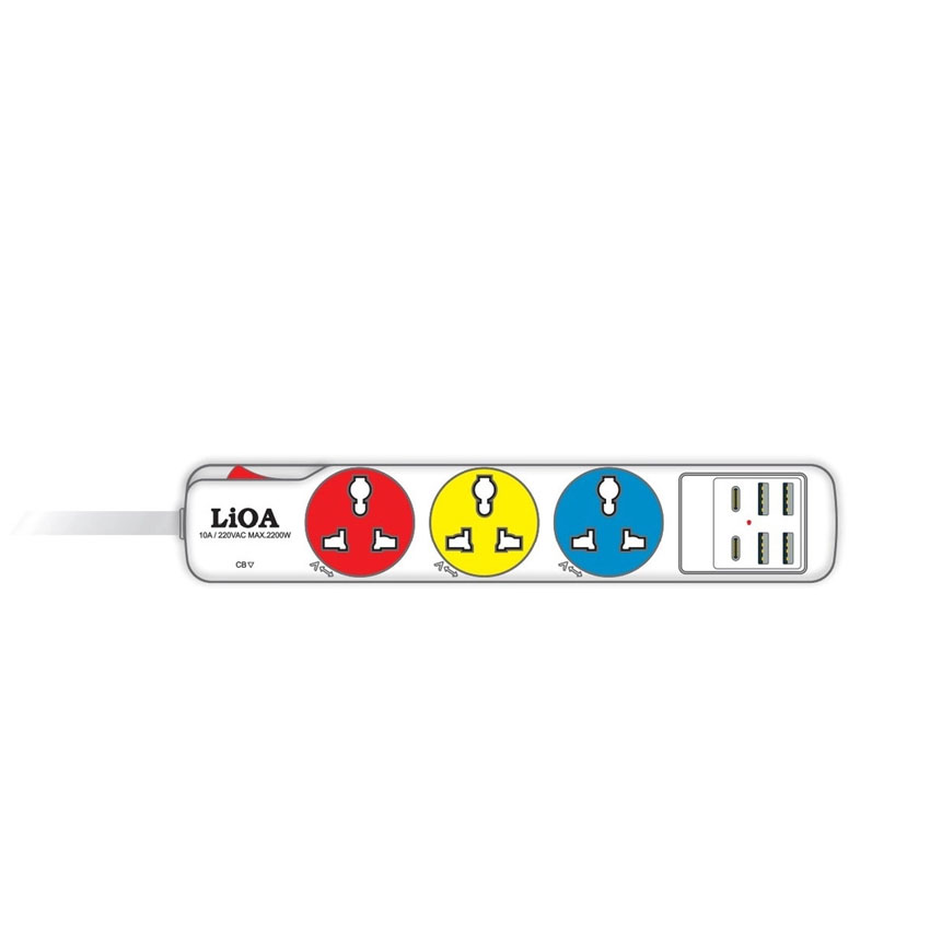 Ô cắm đa năng Lioa 3DN4A2C15W – 03 chấu + 04 cổng USB-A + 02 cổng Type-C