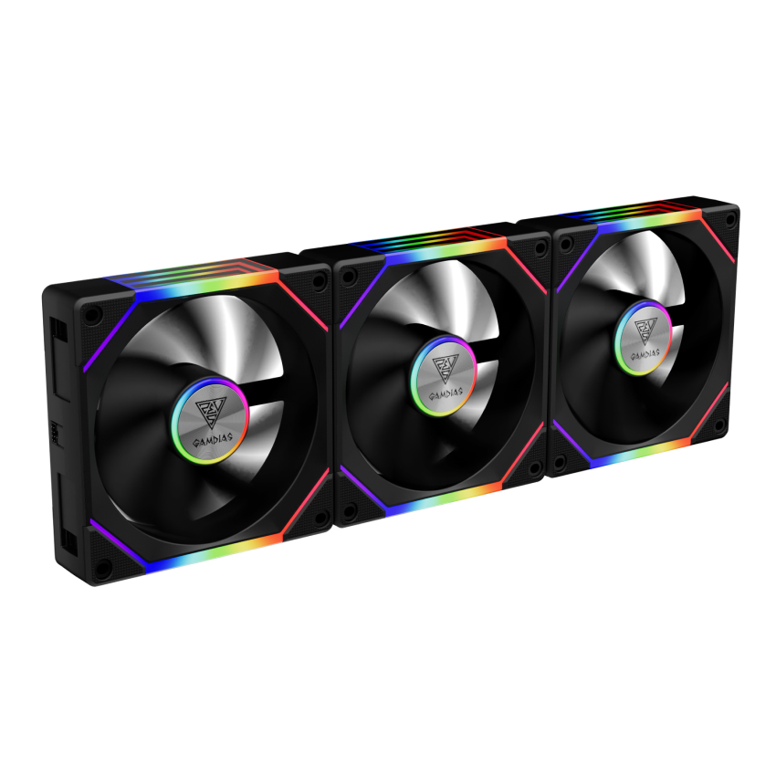 Fan GAMDIAS AEOLUS P2-1203 (Màu đen/Led vô cực/nối không dây/pack3)