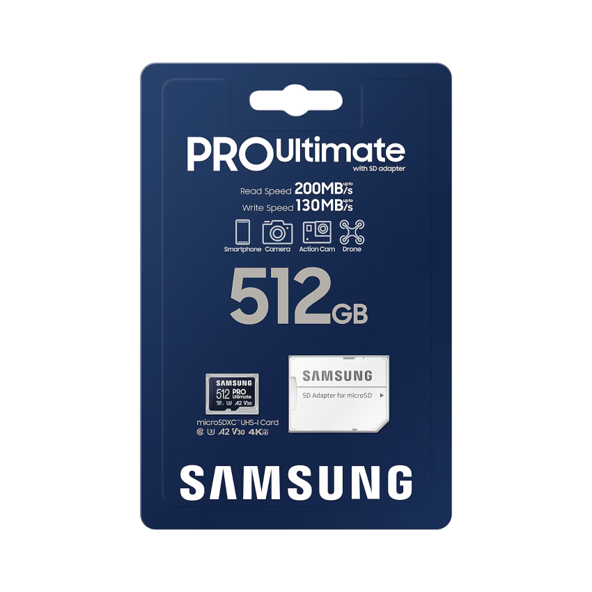 Thẻ nhớ MicroSD Samsung PRO Ultimate - 512GB Class3, U3, V30, A2 - Kèm Reader