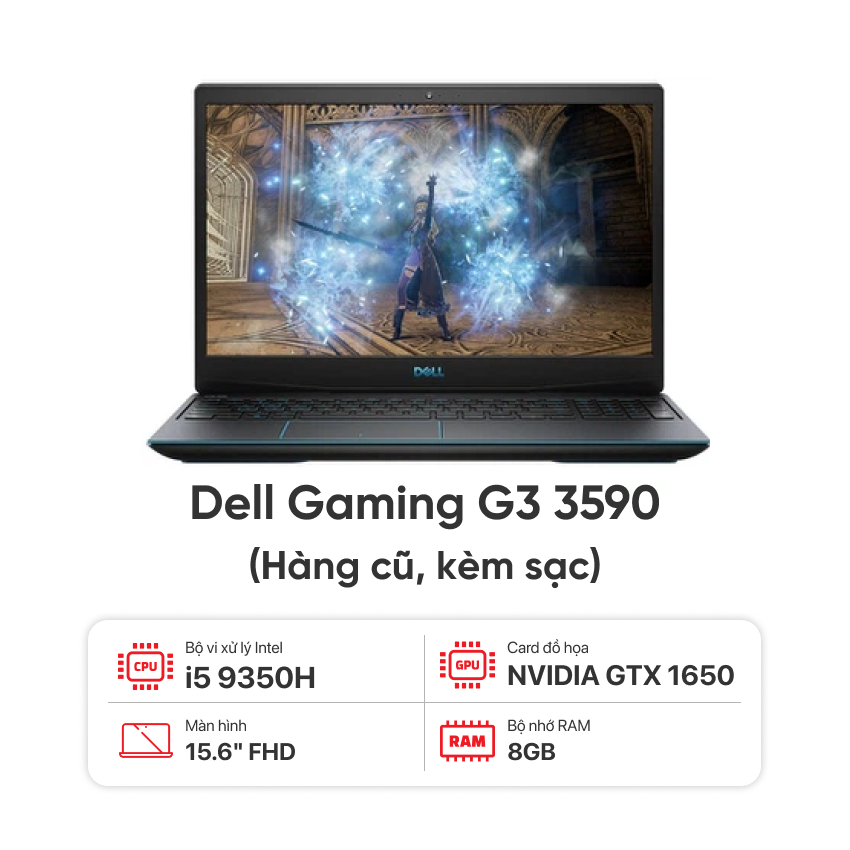 Laptop DELL Gaming G3 3590 (I5-9300H / 8GB RAM / 512GB SSD / GTX 1650 / 15.6 inch FHD / Kèm sạc) – Hàng cũ đẹp