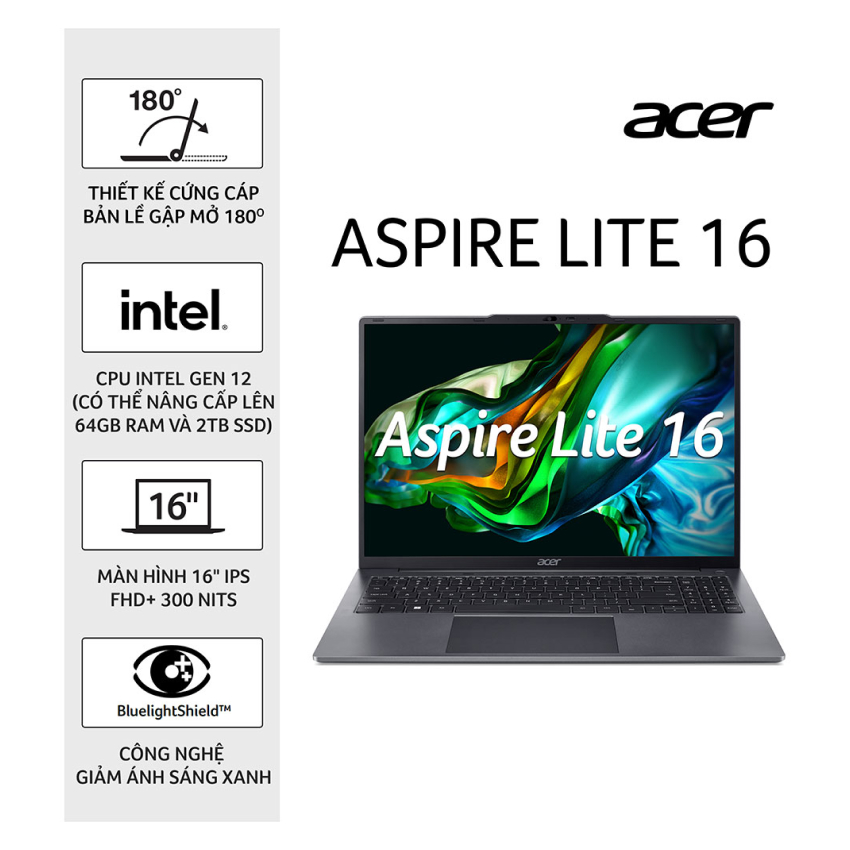 Laptop Acer Aspire Lite AL16-51P-596H (NX.KWZSV.002) (i5 1235U/8GB/512GB SSD/16 inch WUXGA/Win 11/Xám)