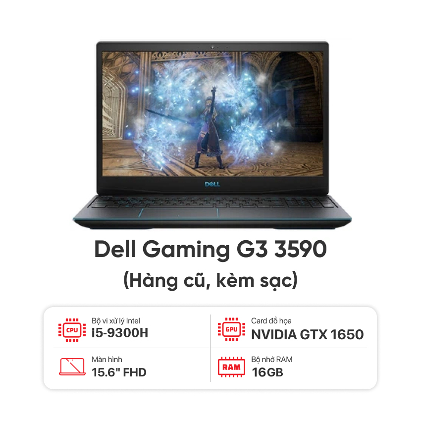 Laptop DELL Gaming G3 3590 / I5-9300H / 16GB RAM / 512GB SSD / GTX 1650 / Màn 15.6 inch FHD / Kèm sạc - Hàng cũ đẹp