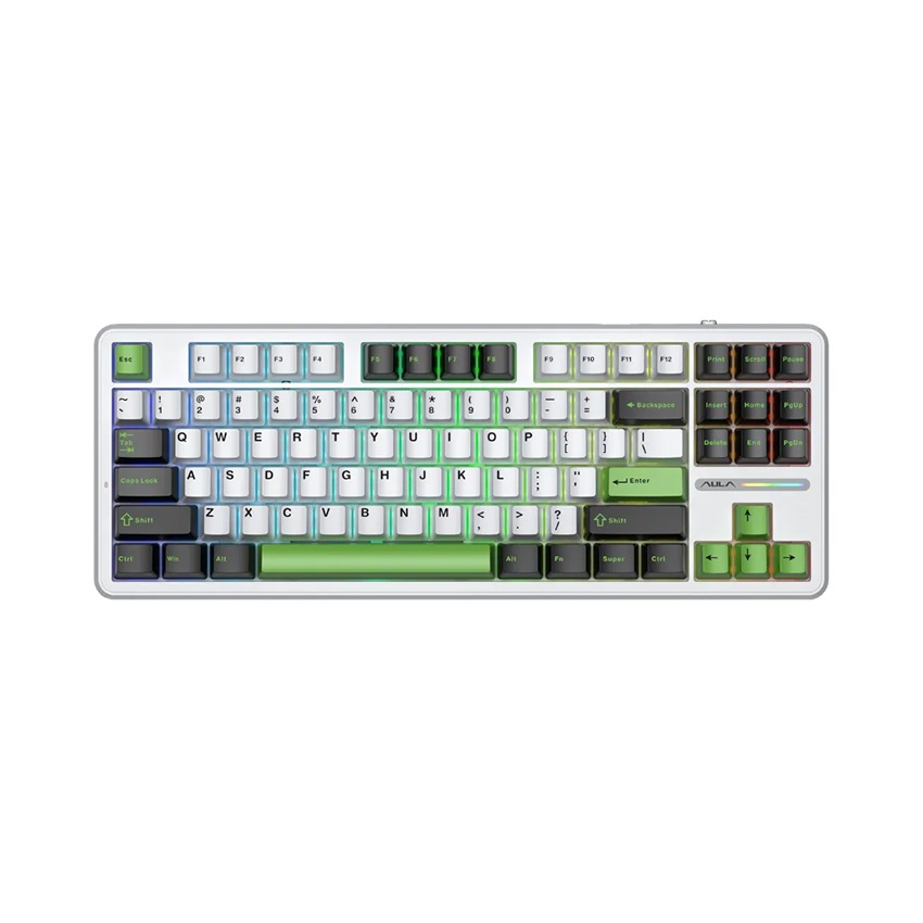 Bàn phím cơ gaming AULA F87 (3 Mode/Đen + Trắng + Xanh Lá/Grey Wood V4 Switch)
