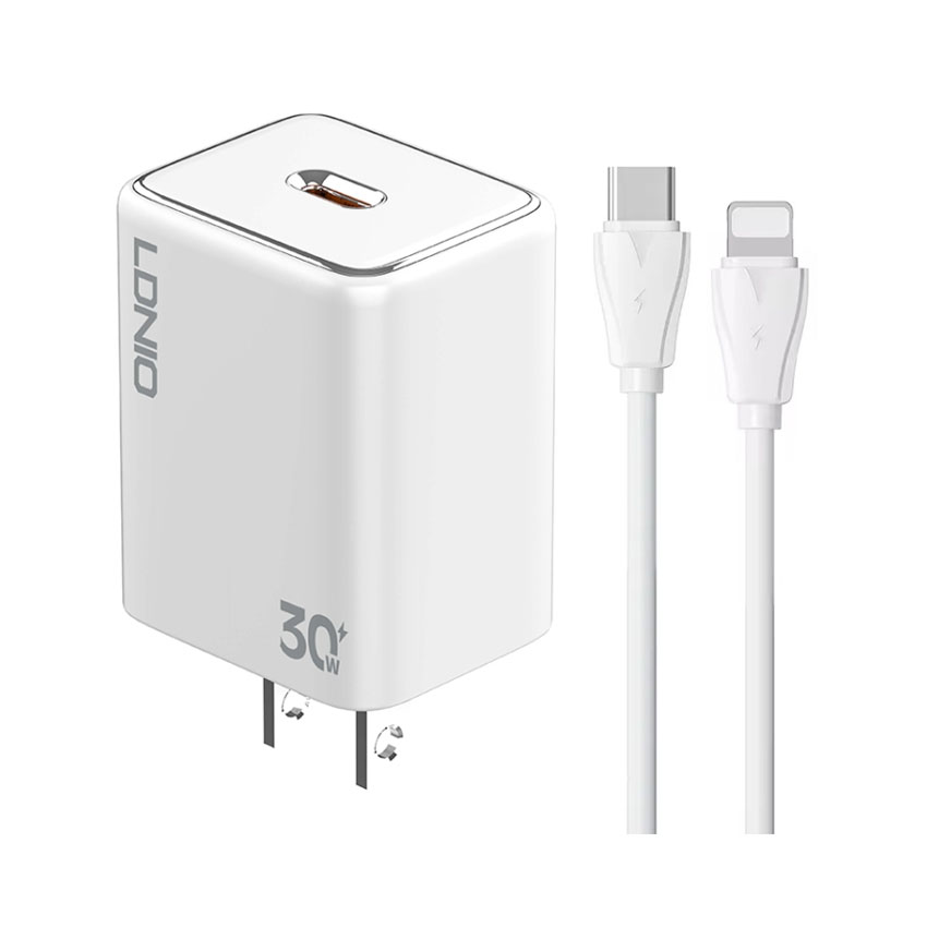 Củ sạc nhanh LDNIO PD 30W A1508C kèm cáp Type-C to Lightning