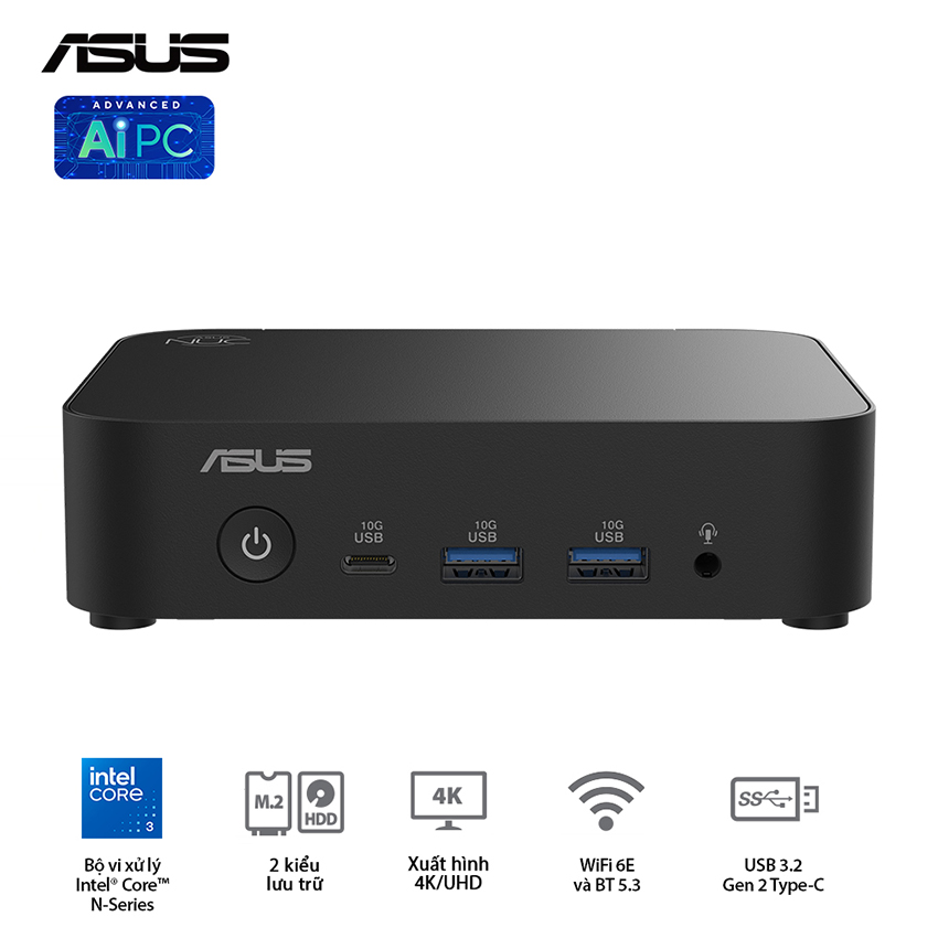 Bộ Mini PC Asus NUC 14 Essential RNUC14MNK2500000 ( NUC14MNK (N250)/1xDDR5-4800/1x M.2 22×80/2242 PCIe Gen3x4 /1x LAN/No-OS )