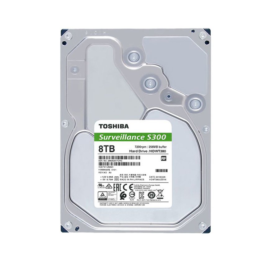 Ổ Cứng HDD Toshiba Camera S300 8TB 3.5 inch, 7200RPM, SATA III, 256MB Cache (HDWT380UZSVA)