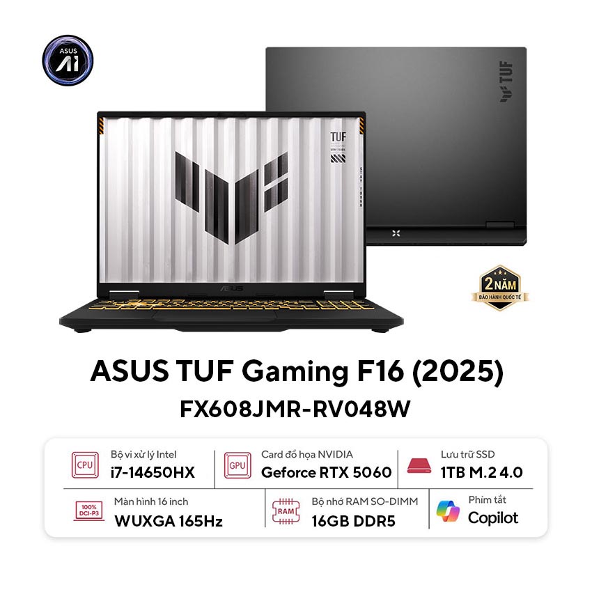 Laptop Asus Gaming TUF FX608JMR-RV048W (i7 14650HX/16GB RAM/1TB SSD/16 WUXGA 165hz/RTX5060 8GB/Win11/Xám)