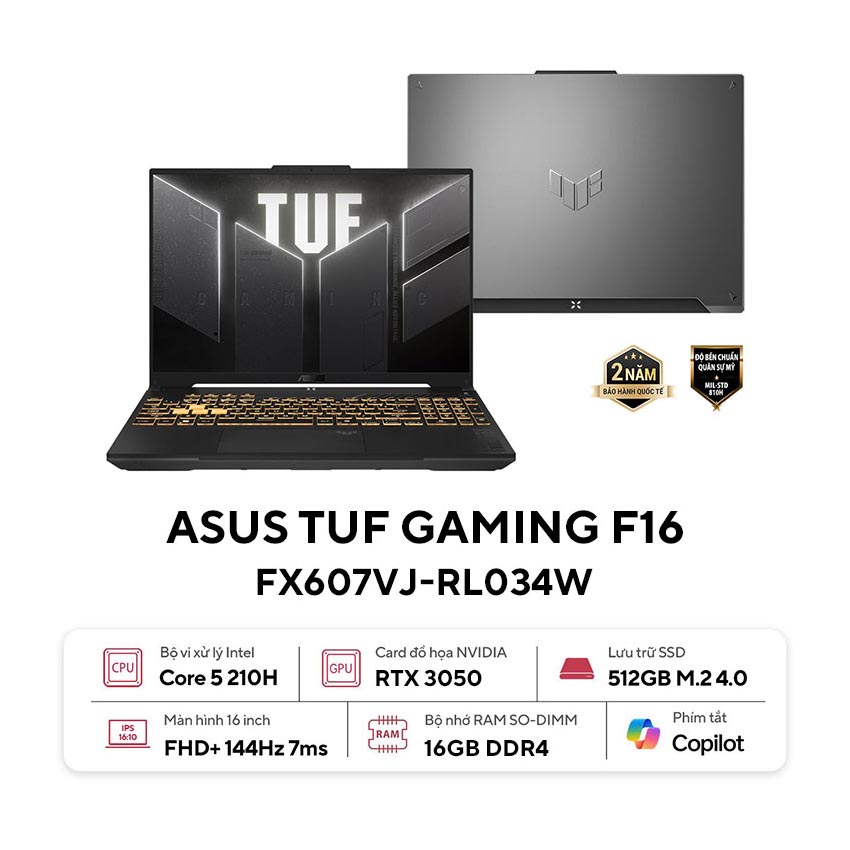Laptop Asus Gaming TUF FX607VJ-RL034W (Core 5 210H/16GB RAM/512GB SSD/16 FHD 144hz/RTX 3050 6GB/Win11/Xám)