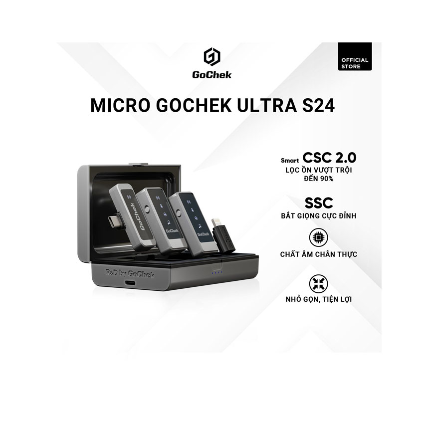 Micro thu âm không dây GoChek Ultra S24 – S2403 – 2 mic, có hộp sạc