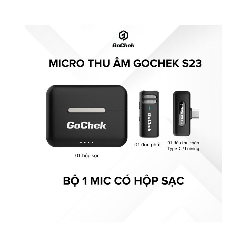 Micro thu âm không dây GoChek S23 – S23 C2 – 1 mic, Lightning, có hộp sạc