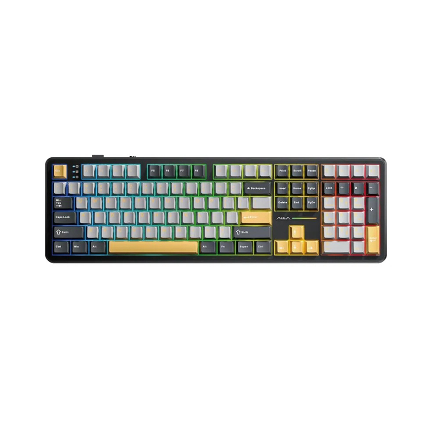 Bàn phím cơ gaming AULA F108 (3 Mode/ Đen + Xám + Vàng/ Volcano switch)
