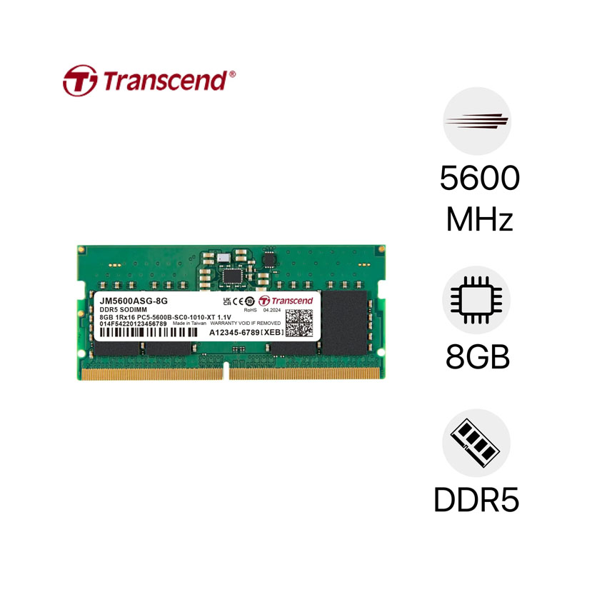 Ram Laptop Transcend (JM5600ASG-8G) 8GB (1x8GB) DDR5 5600MHz