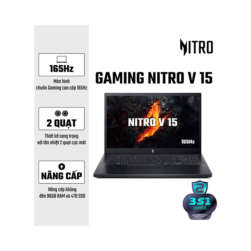 Laptop Acer Nitro V ANV15-41-R1JY (NH.QPFSV.001) (R5 6600H/16GB/512GB SSD/RTX3050 6GB/15.6 inch 165Hz/Win11/Đen)