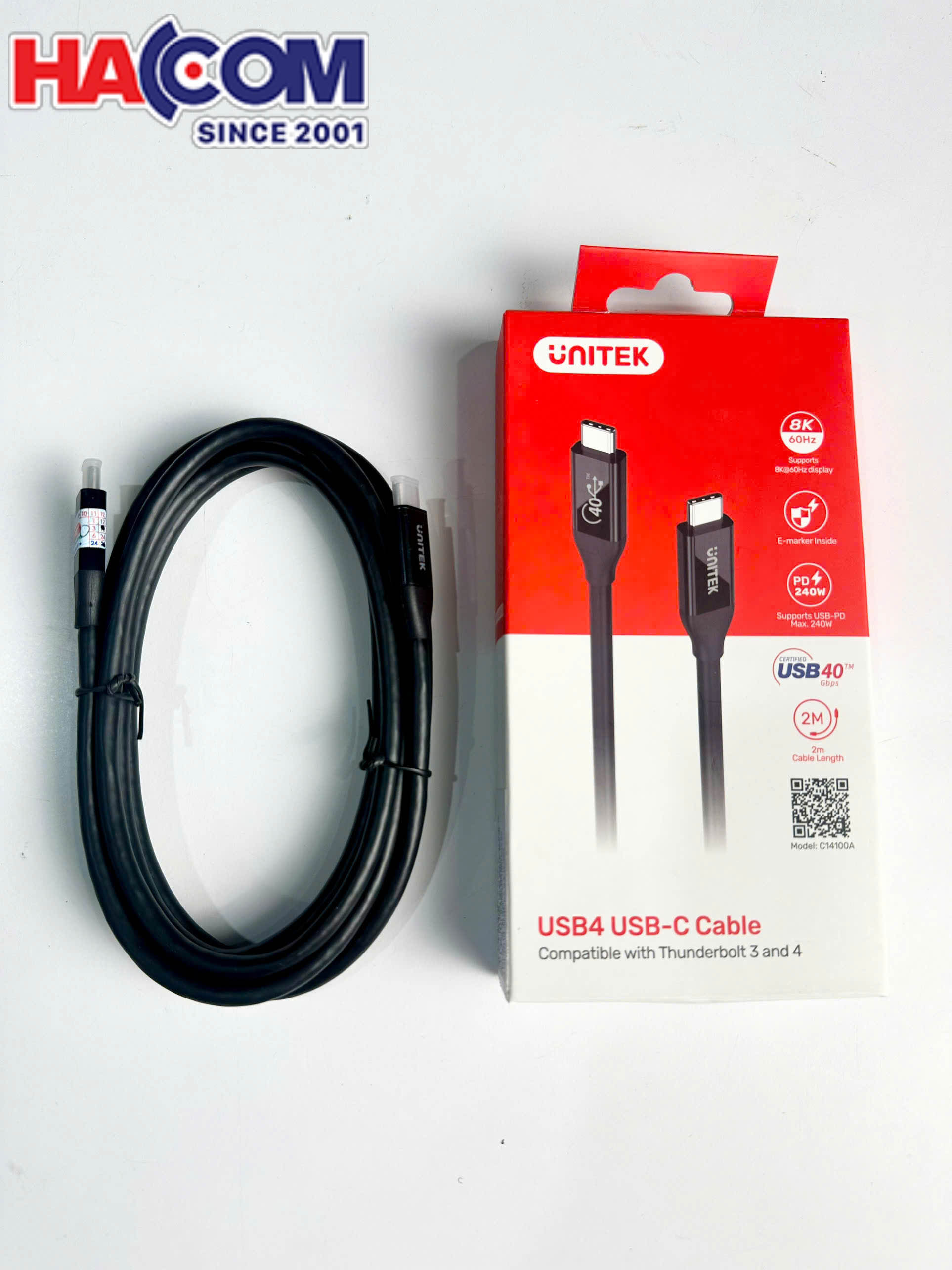 Cáp Type-C to Type-C 2m UNITEK C14100ABK01 (hỗ trợ xuất hình)