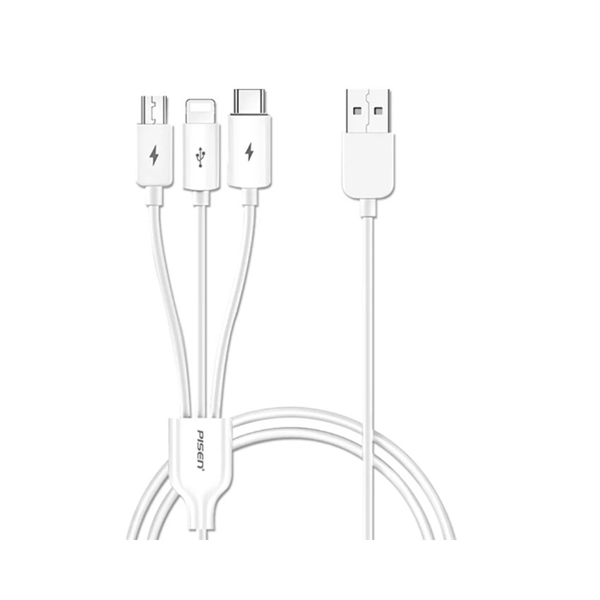 Cáp sạc Pisen AP07-1200 3 trong 1 1,2m (Type-C/ Lightning/ Micro)