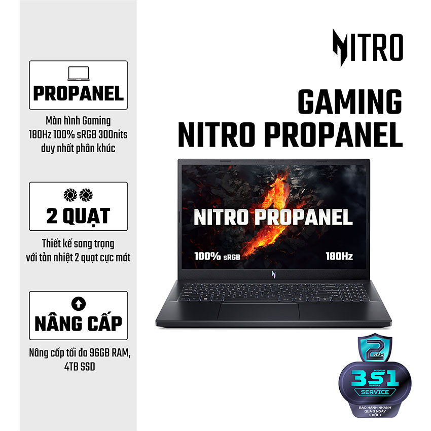 Laptop Acer Gaming Nitro ProPanel ANV15-41-R9M1 (NH.QPFSV.004) (R5-7535HS/1*16GB/512GB SSD/GeForce RTX 3050 6GB/15.6 inch FHD 180Hz/Win 11/Đen)