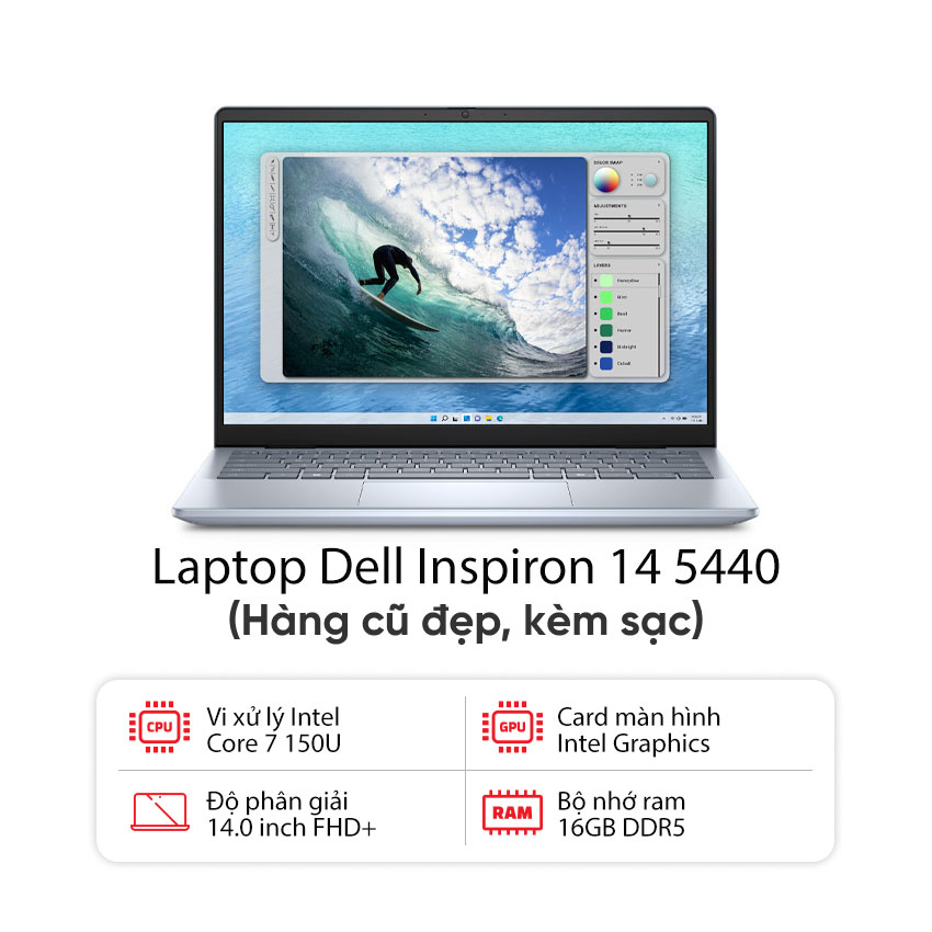 Laptop Dell Inspiron 14 5440 (7FN5J) (Core 7 150U/16GB/1TB SSD/14.FHD+/Win11/Office HS21/Xanh) – Likenew (Full box)