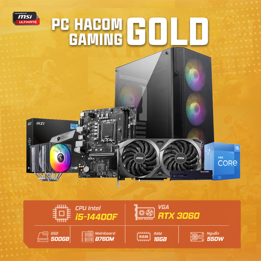 PC Vi tính A – Z GOLD PRO 077 ( Intel i5 14400F/ VGA RTX 3060 ) POWERED BY MSI