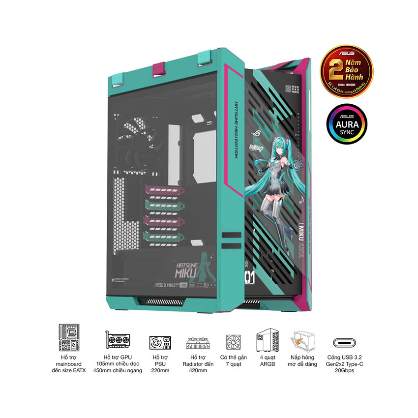 Vỏ Case ASUS ROG STRIX Helios II GX601S – Hatsune Miku Edition (eATX/4 fan 140mm)