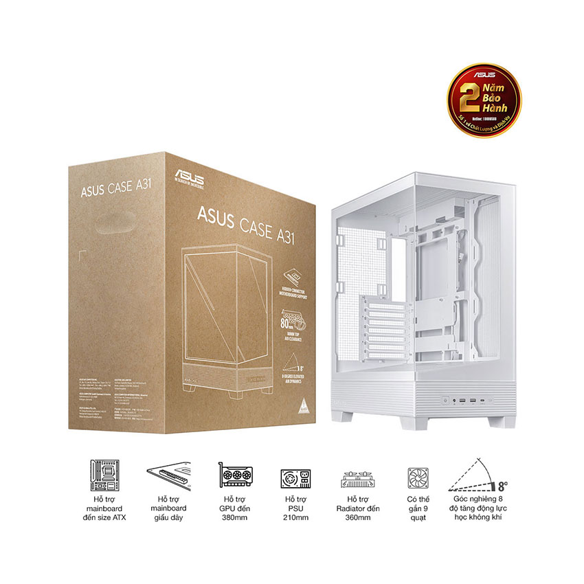 Vỏ Case Asus A31 TG WHITE (ATX/Mid tower)