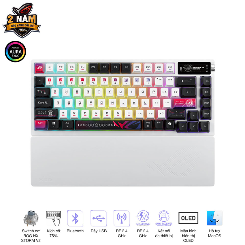 Bàn phím cơ gaming không dây ASUS ROG Azoth X (ROG NX V2 Snow Switch)