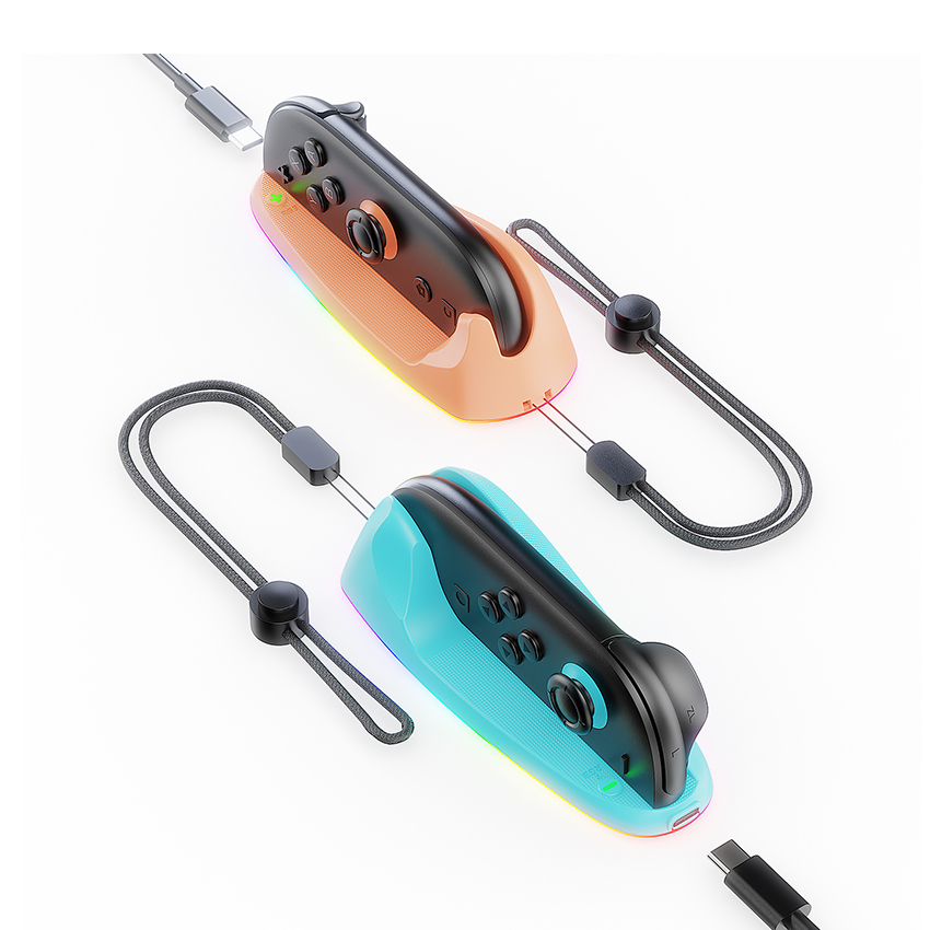 Dock sạc RGB Gaming Mouse Rechargeable Hand Grips for Switch 2 màu xanh pha cam JYS-NS2320