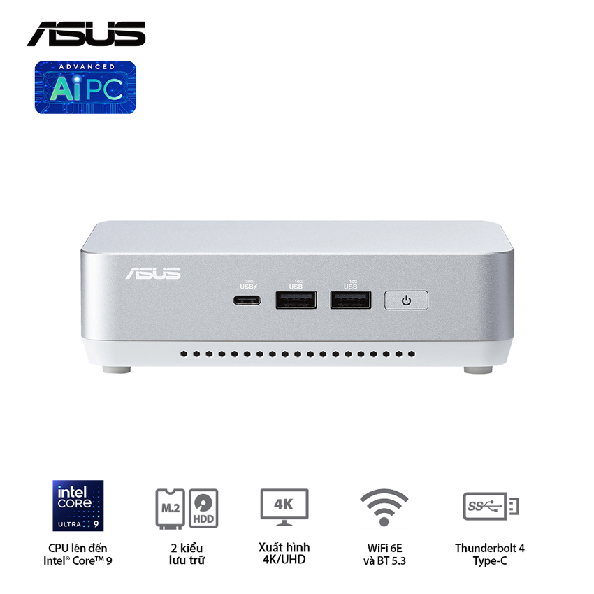 Bộ Mini PC Asus NUC 14 PRO Tall RNUC14RVSU500001i (U5- 125H/ 2xNVMe/ 2x HDMI 2.1/2x DP 1.4a/ VESA MOUNT/ WHITE)