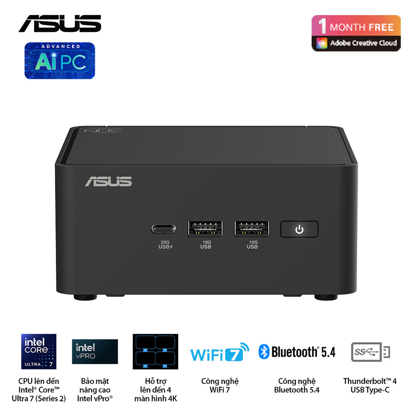 Bộ Mini PC Asus NUC 15 PRO RNUC15CRHU700000i -Tall/ U7- 255H/2xDDR5-6400/2xNVMe,SATA/ 2x HDMI 2.1/2x Thunderbolt/ VESA MOUNT