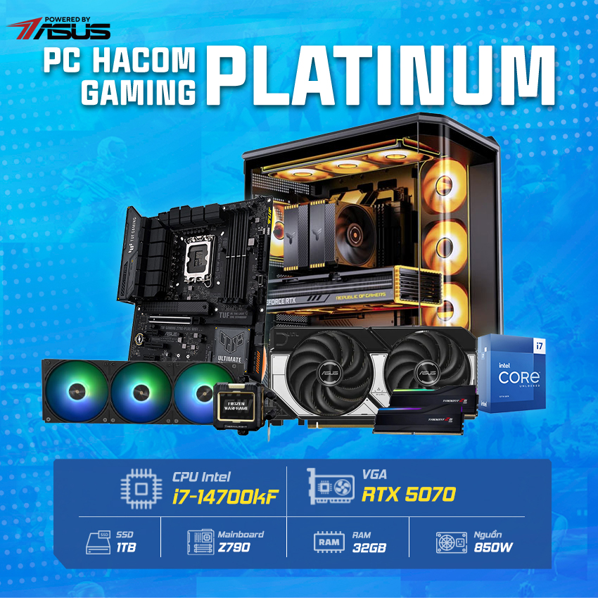 PC Vi tính A – Z PLATINUM PRO 014 ( VGA RTX 5070/ Intel i7 14700KF) POWERED BY ASUS