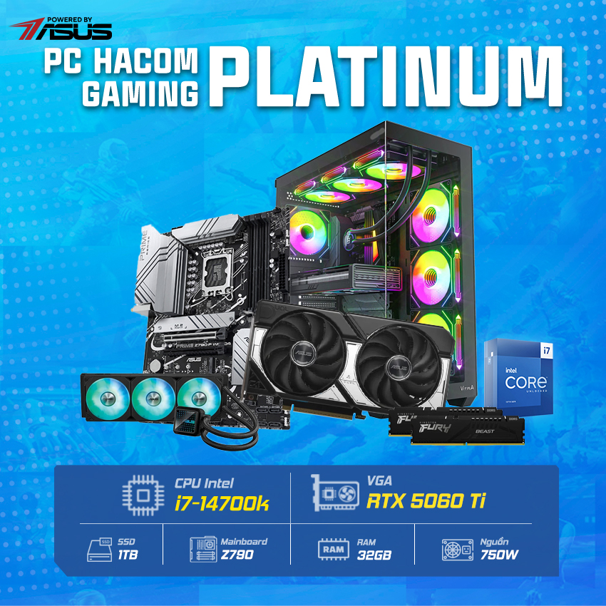 PC Vi tính A – Z PLATINUM PRO 026 ( Intel i7 14700K / VGA RTX 5060 Ti 16GB ) POWERED BY ASUS