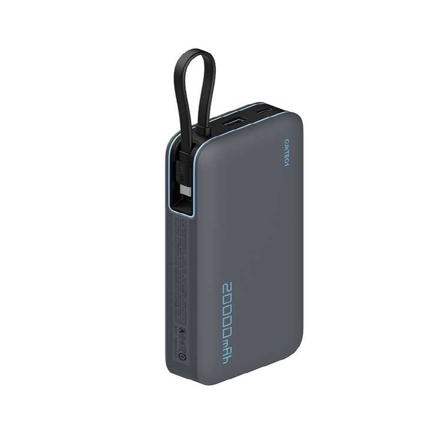 Pin dự phòng Cuktech 1C1A 20000mAh 55W tích hợp cáp Type-C (CP25) PB200N màu xám (CUKP200NGLDG)