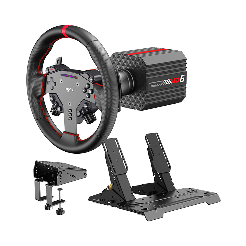Vô lăng chơi game PXN-VD6 Bundle (VD6 Wheel Base, Vô Lăng, Pedel, ngàm kẹp bàn)